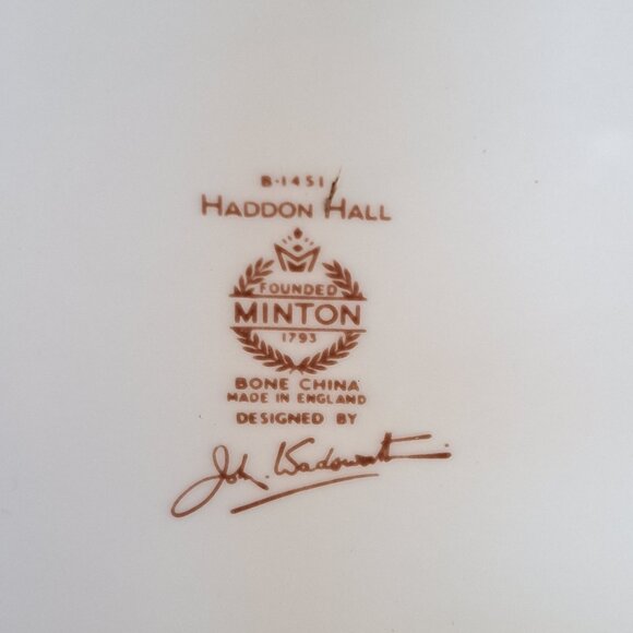 Minton Haddon Hall Floral Chintz Green Trimmed Swirl Pattern 10.75" Dinner Plate - Picture 4 of 5